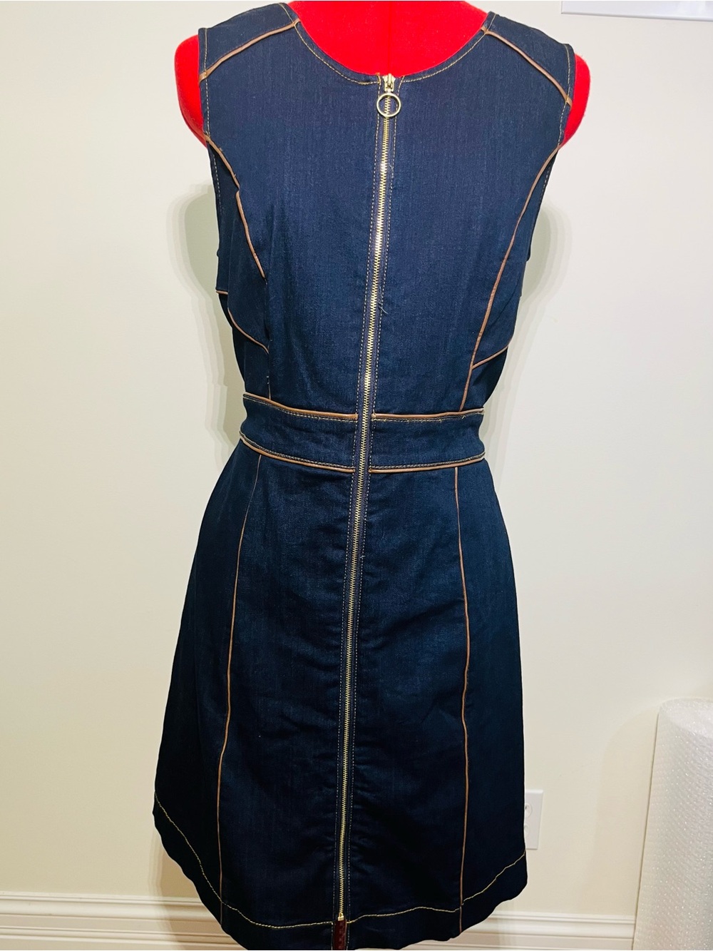 INC Sleeveless Dark Indigo Denim Dress with Contrast Stitching -10